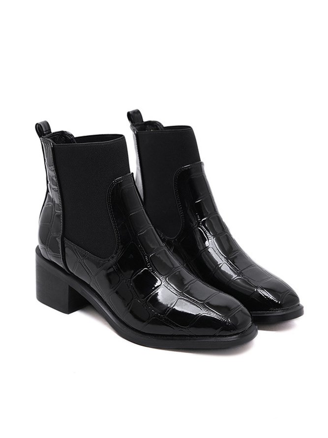 Croc-embossed Patent Leather Paneled Slip On Boots