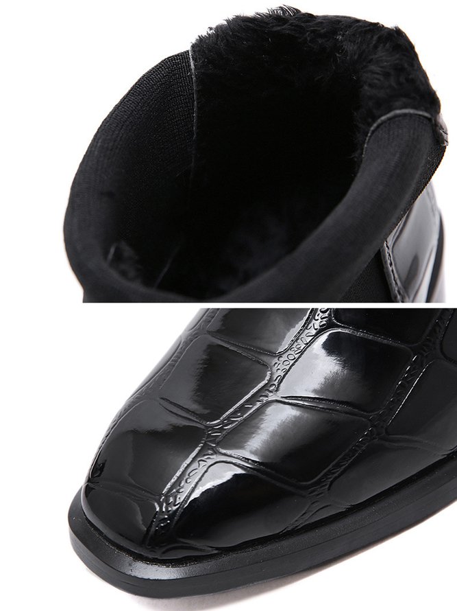Croc-embossed Patent Leather Paneled Slip On Boots