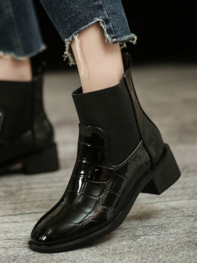 Croc-embossed Patent Leather Paneled Slip On Boots