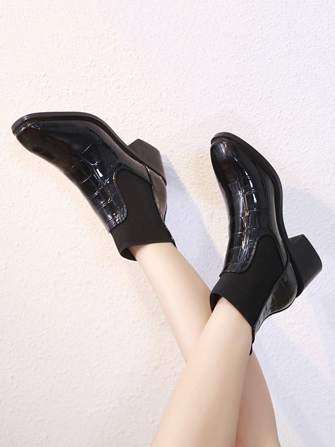 Croc-embossed Patent Leather Paneled Slip On Boots