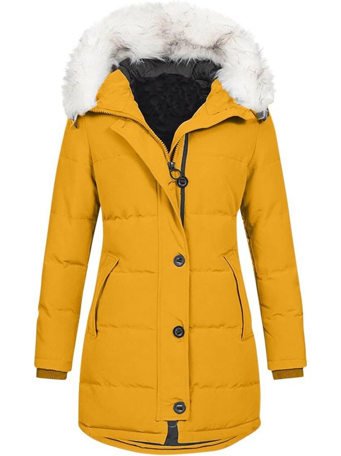 Winter Thicken Fleece Daily Casual Plain H-Line Padded Mid-long Hoodie Jacket