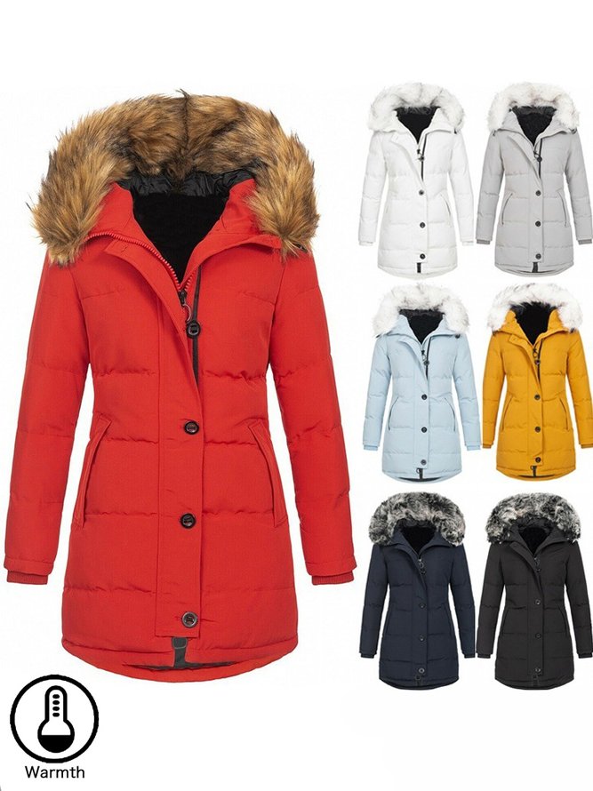 Winter Thicken Fleece Daily Casual Plain H-Line Padded Mid-long Hoodie Jacket
