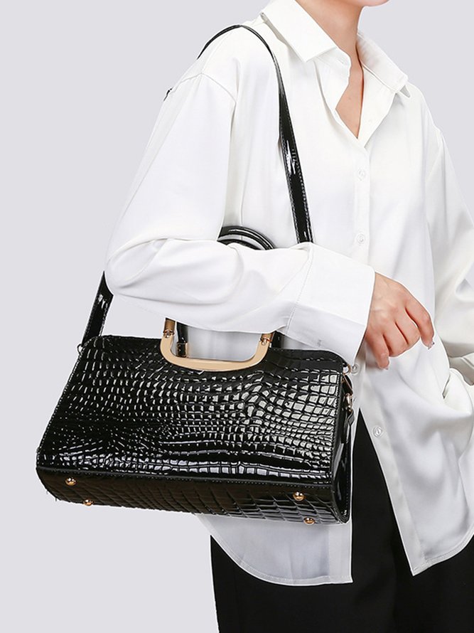 Crocodile Embossed Handbag Large Capacity Commuting Square Crossbody Bag