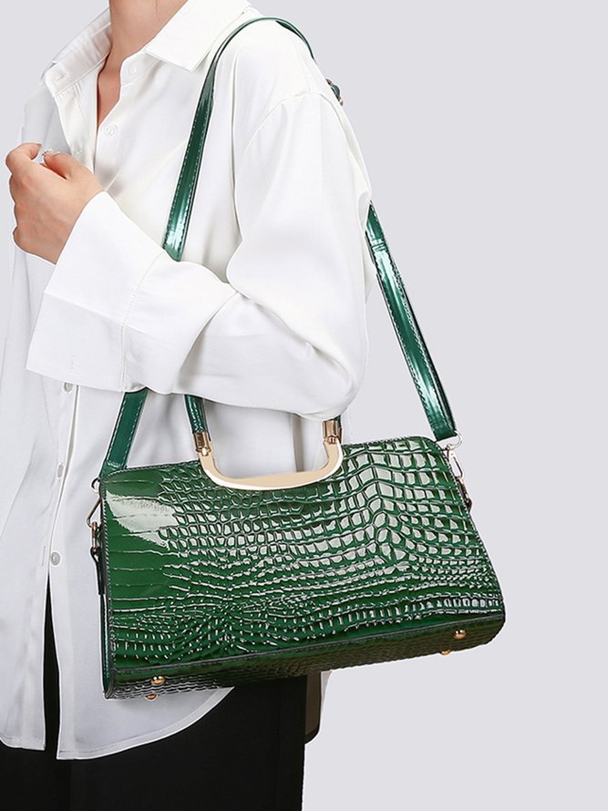 Crocodile Embossed Handbag Large Capacity Commuting Square Crossbody Bag