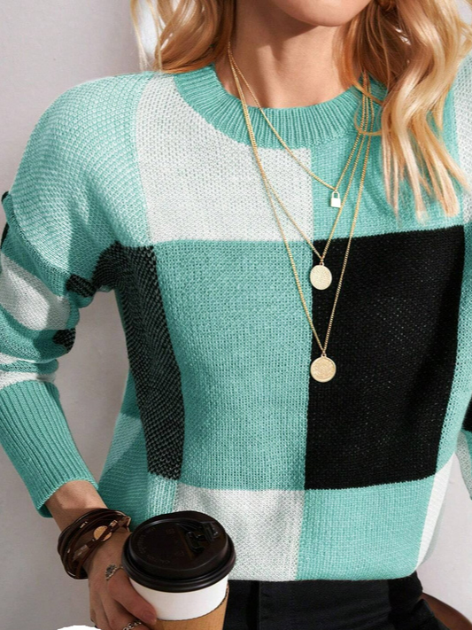 Casual Yarn/Wool Yarn Plaid Loose Sweater