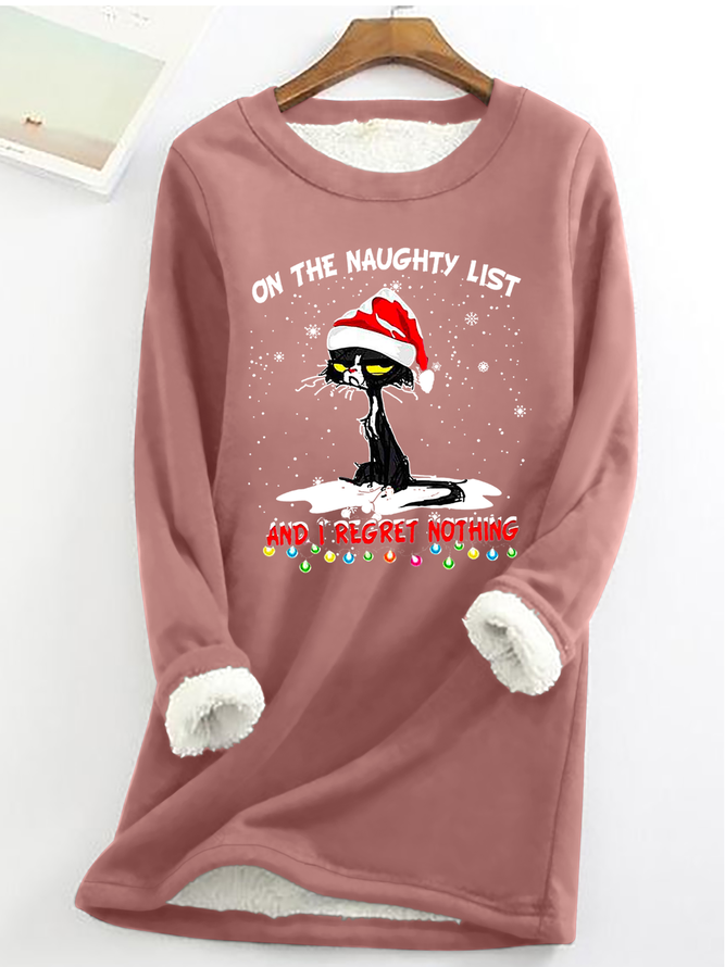 Funny Christmas  Cat Graphic Casual Santa Claus Fleece Sweatshirt