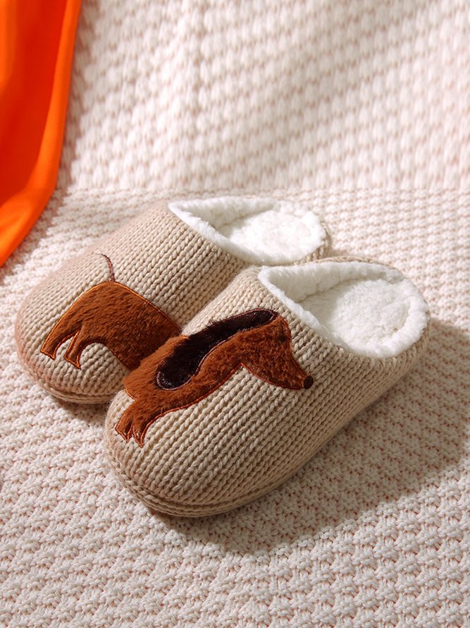 Casual Embroidery Cartoon Animal Fluffy Toe-covered Slippers
