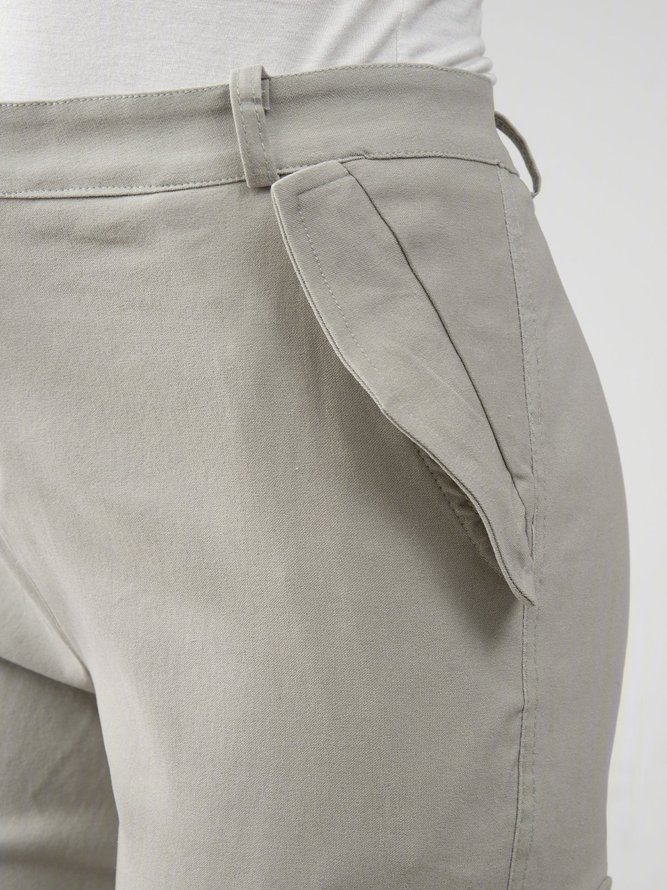 Casual Plus Size Cotton-Blend Solid Pants