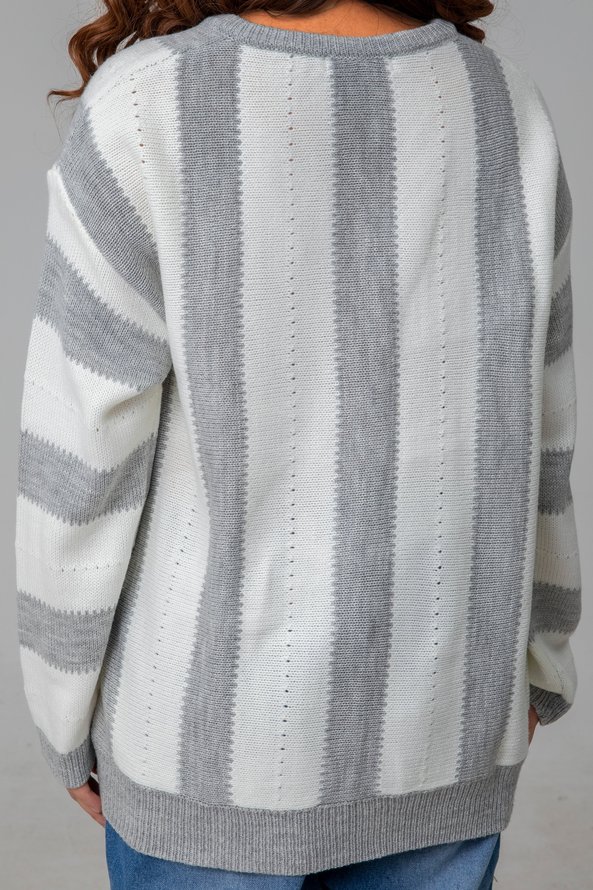 zolucky Casual Long Sleeve V Neck Geometric Sweater