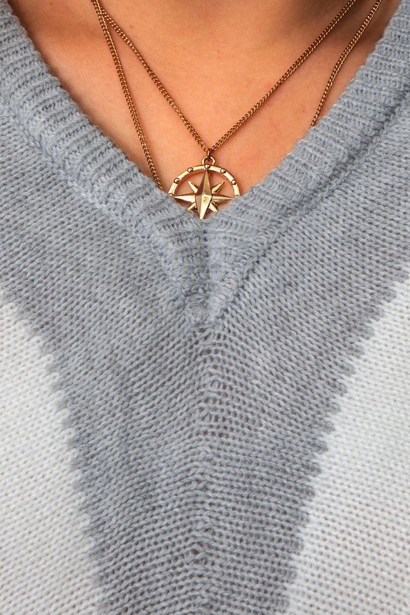 zolucky Casual Long Sleeve V Neck Geometric Sweater