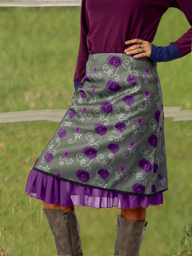 Multicolor Sweet Floral Silk-Chiffon Skirts | Bottoms ...