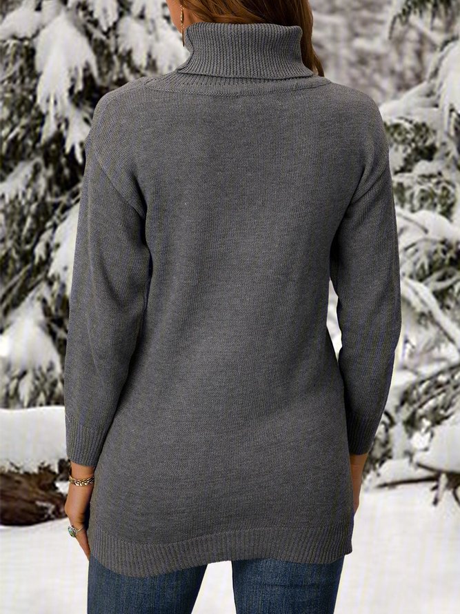 zolucky Casual Long Sleeve Turtleneck Sweater