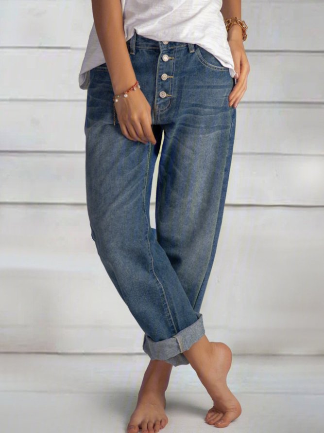 Blue Casual Buttoned Jeans