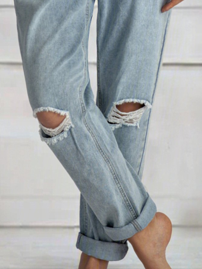 Vintage Solid Ripped Jeans