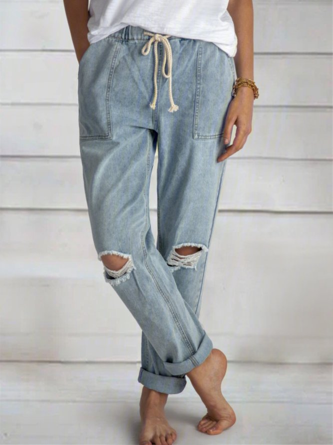 Plus size Vintage Solid Ripped Jeans