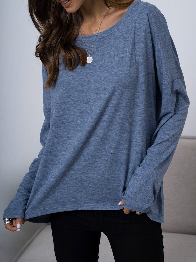 Long Sleeve Casual Cotton-Blend T-Shirts