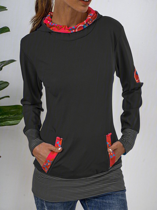 Hoodie Floral-Print Long Sleeve Casual Sweatshirt
