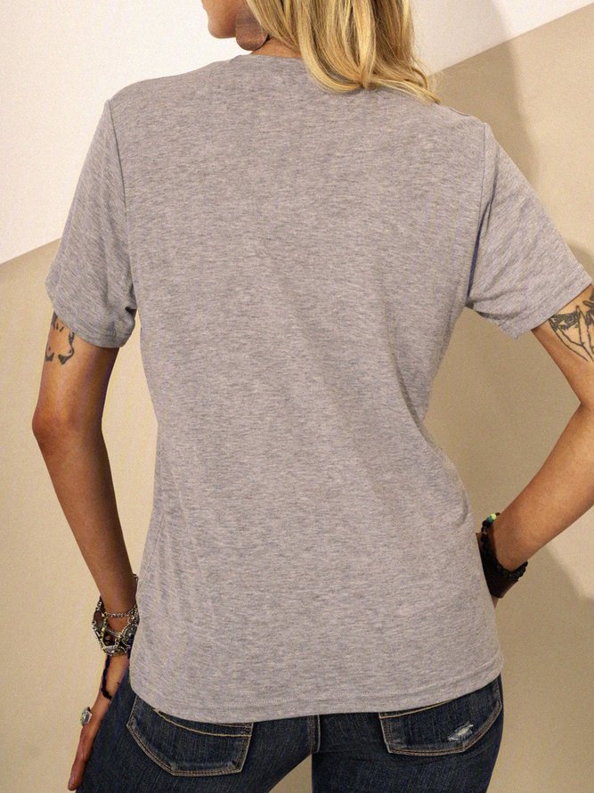 Gray Printed Short Sleeve Casual T-shirt