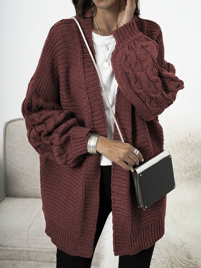 zolucky Plain Casual Long Sleeve Cardigan Sweater coat