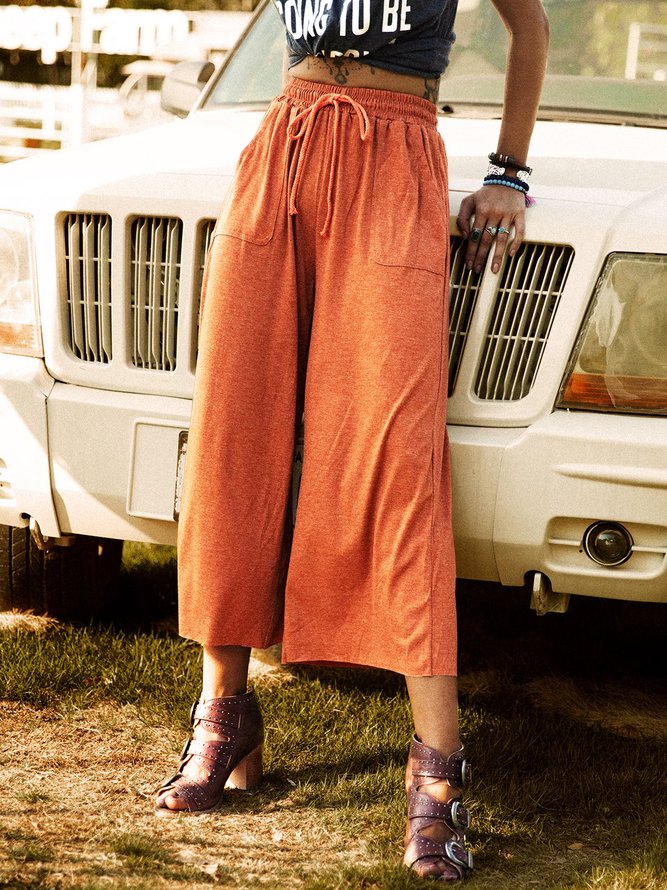 Cotton Shift Casual Solid Pants