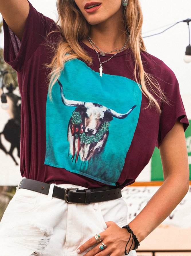 Coffee Jersey Casual Crew Neck T-shirt