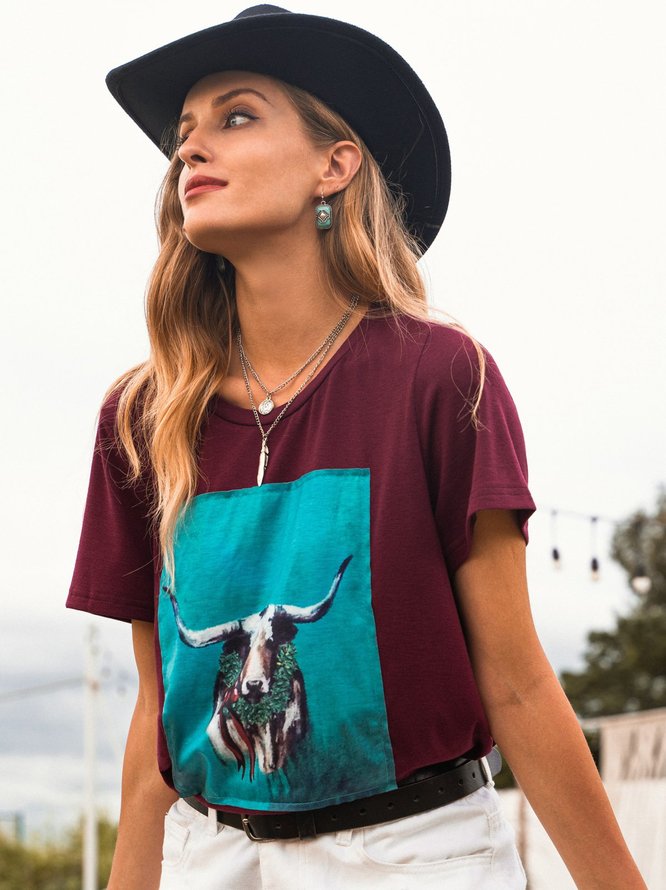 Coffee Jersey Casual Crew Neck T-shirt