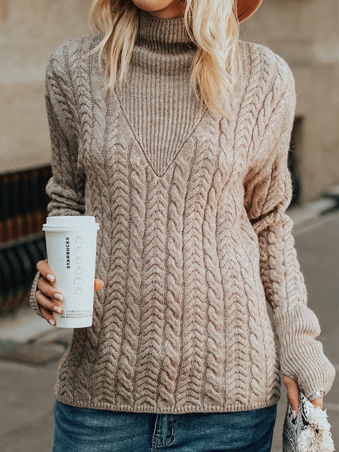 Gray Long Sleeve Woven Turtleneck Sweater