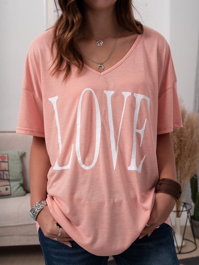 Casual Letter Printed Short Sleeve T-shirt