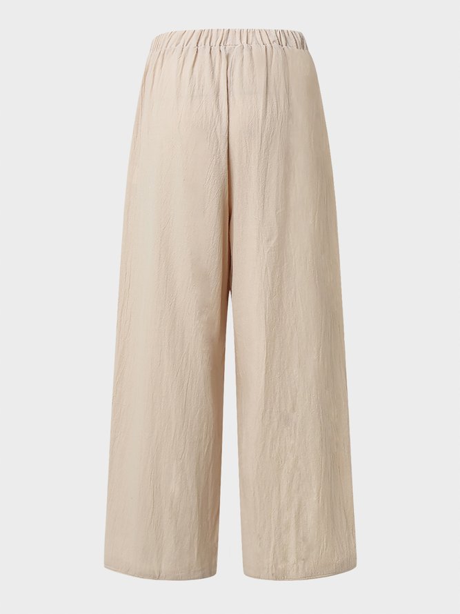 Women Casual Linen Cotton Pants Soild Plain Pockets Cotton Bottoms
