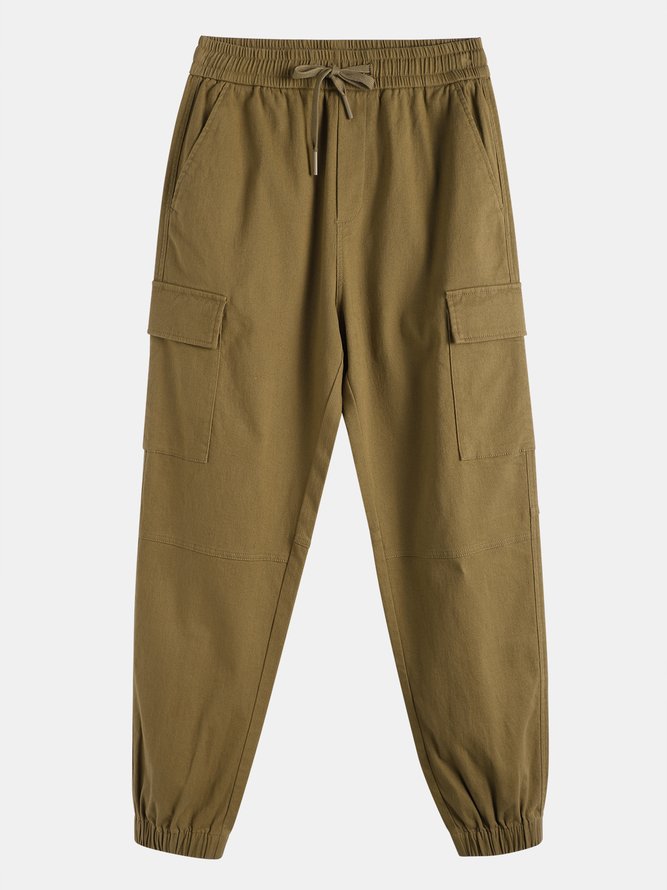 Cotton Solid Cargo Casual Pants | zolucky