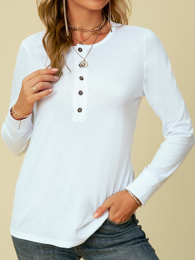Solid Casual Long Sleeve V Neck Tops