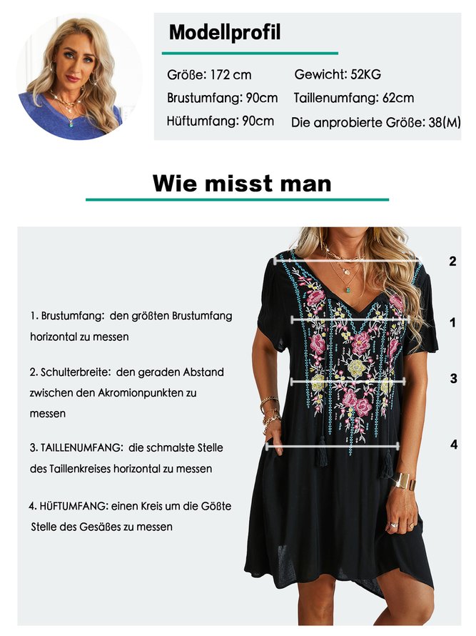 Embroidered Short Sleeve A-Line Tribal Weaving Dress