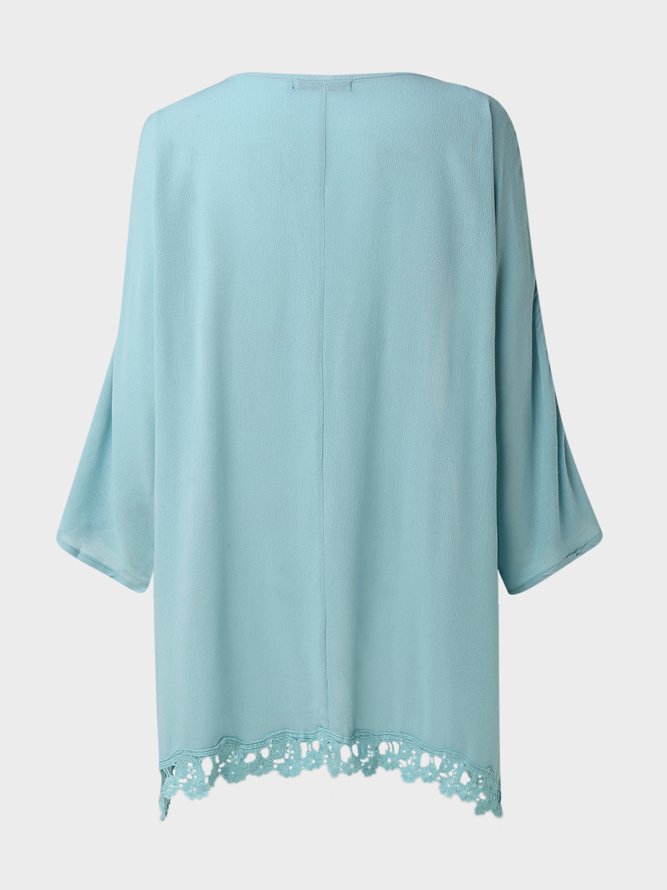 Casual Long Sleeve V Neck Embroidered Blouse & Shirt