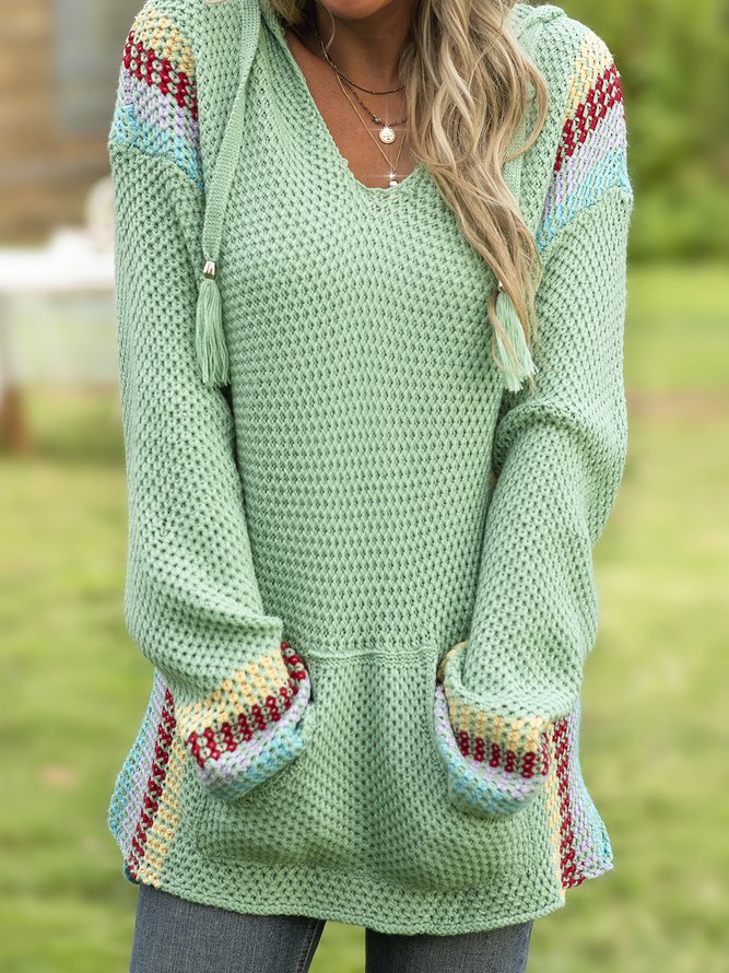 Knitted V Neck Long Sleeve Casual Sweatshirts