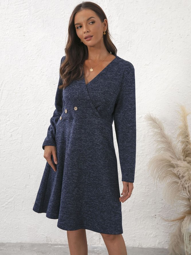 Casual Cotton-Blend V Neck Knitting Dress