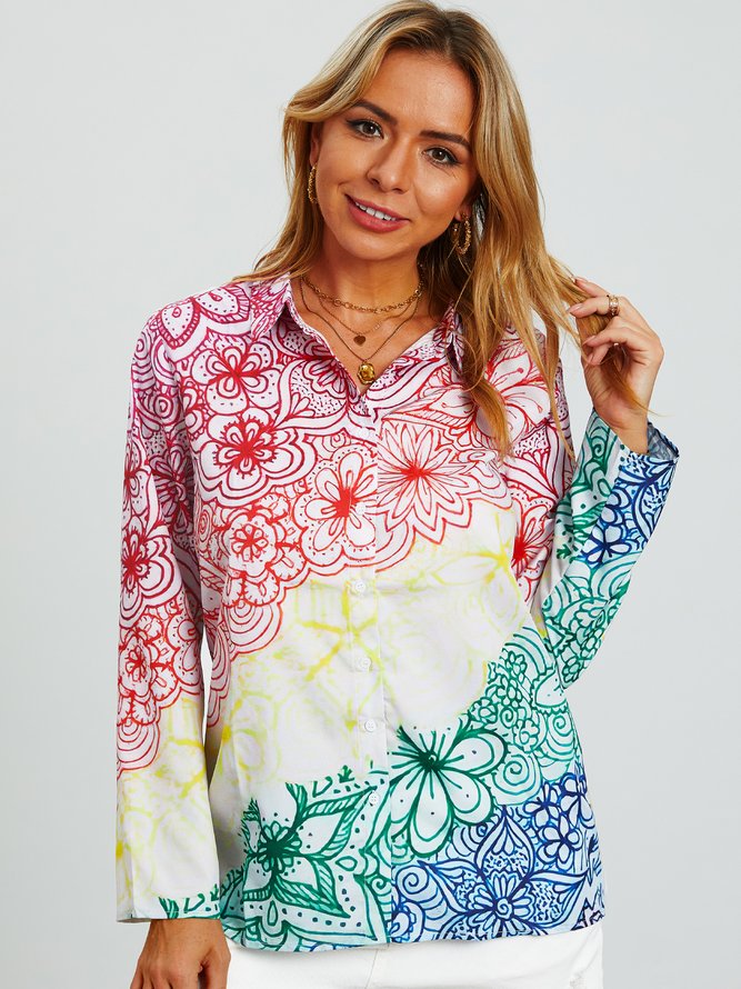 Long Sleeve Shirt Collar Boho Blouse