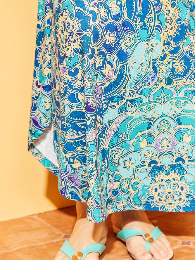 Short Sleeve Vintage Cotton-Blend Maxi Knitting Dress