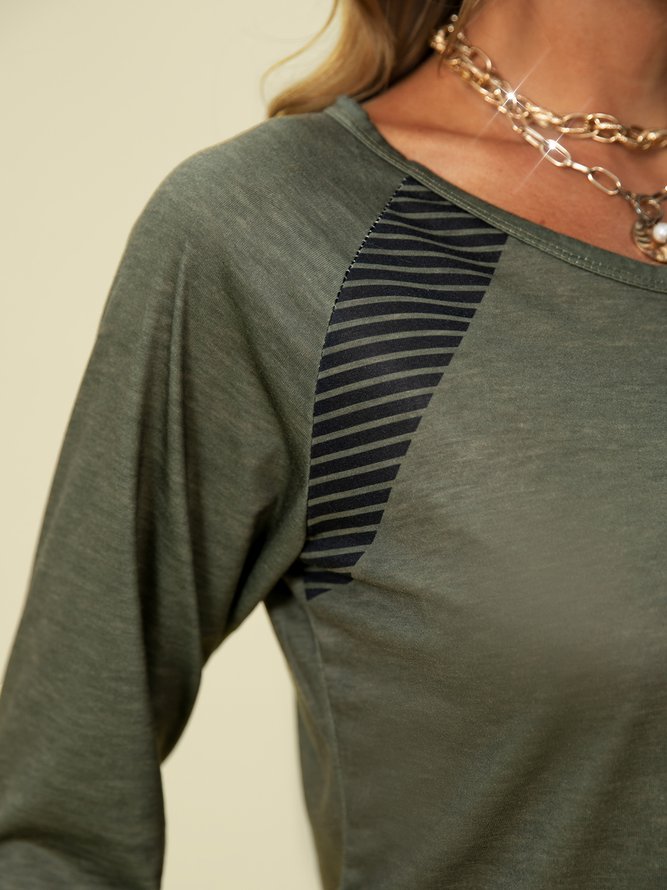 Casual V Neck Stripes T-shirt