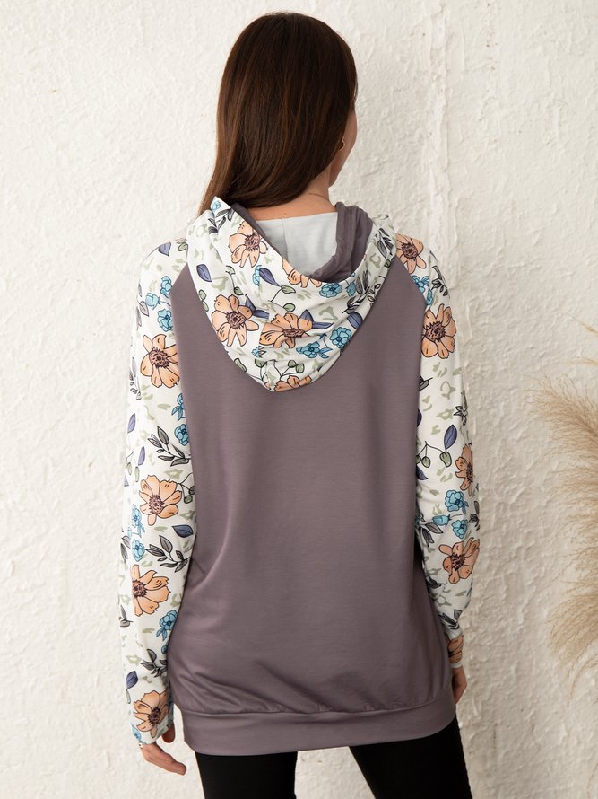 Hoodie Long Sleeve Floral-Print Sweatshirt