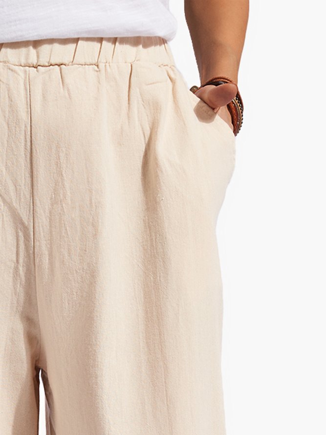 Beige Simple Printed Pants