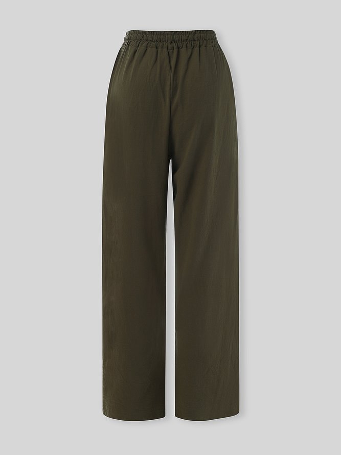 Solid color cotton and linen loose wide-leg casual trousers