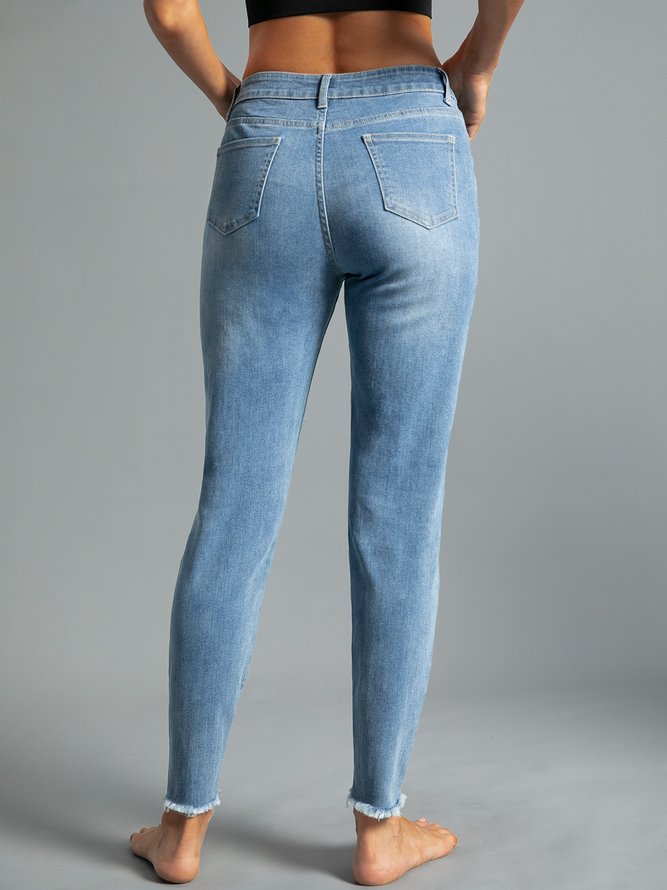 Casual Pockets Solid Jeans