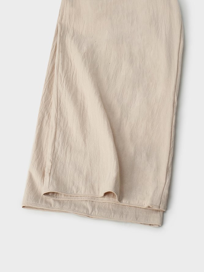 Women Casual Linen Cotton Pants Soild Plain Pockets Cotton Bottoms