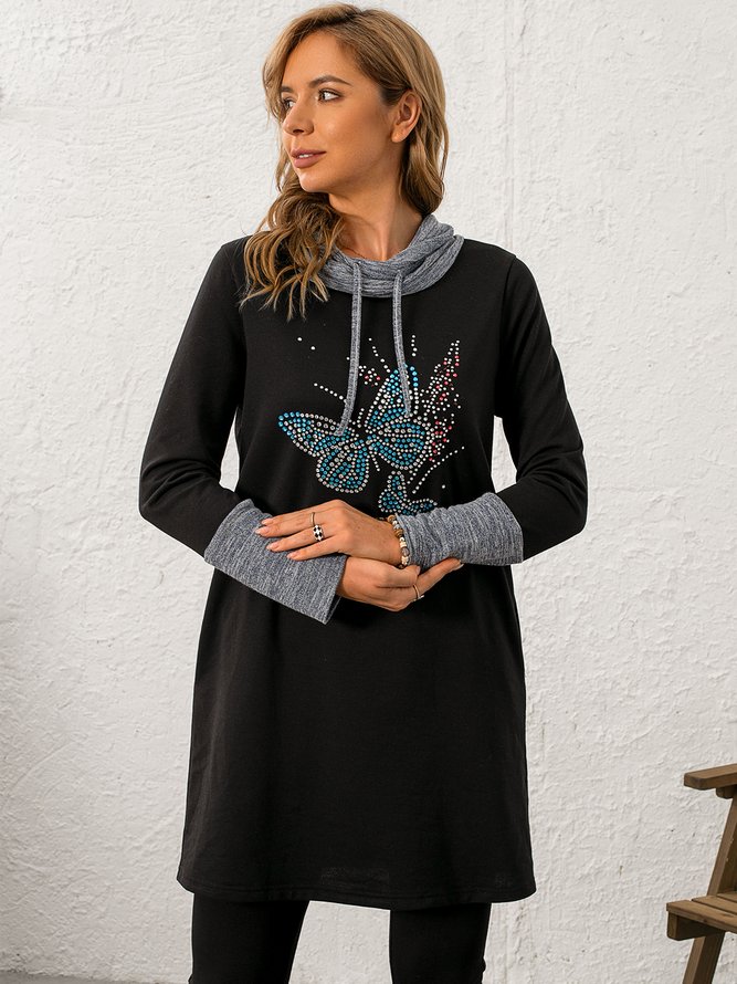 Butterfly Cowl Neck Shift Holiday Knitting Dress