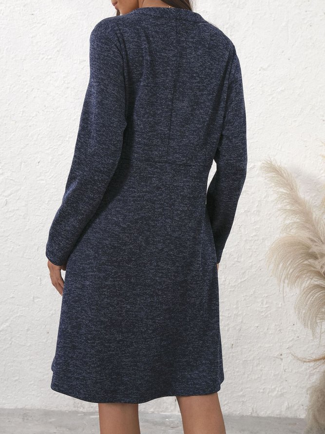Casual Cotton-Blend V Neck Knitting Dress