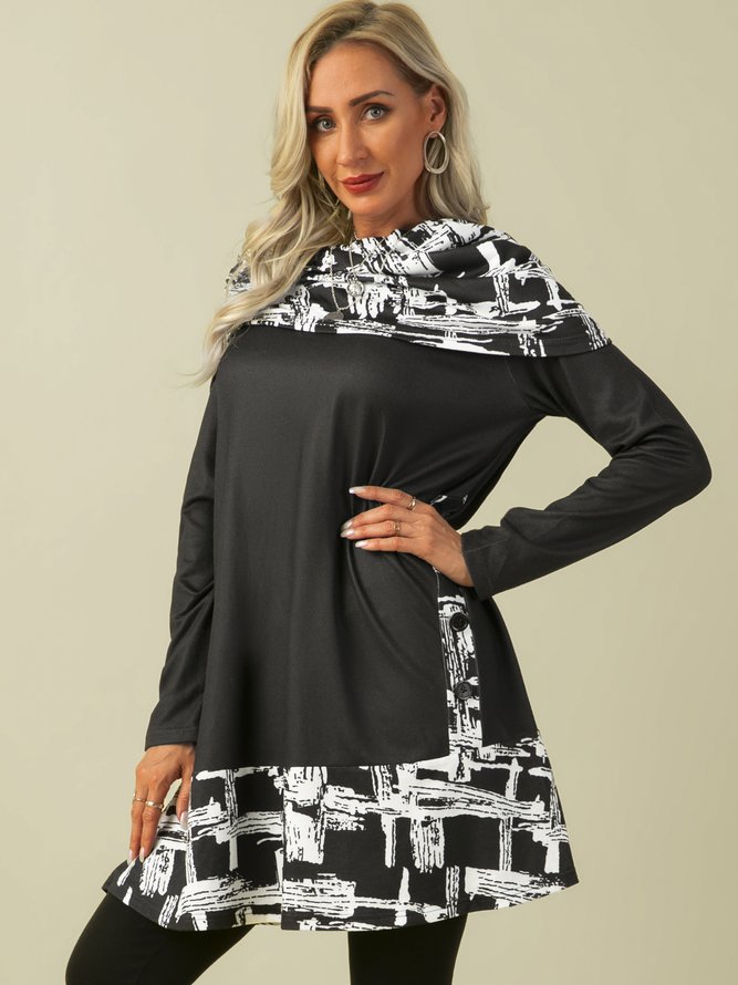 Loosen Abstract Cowl Neck Geometric Casual Long sleeve Knit Dress