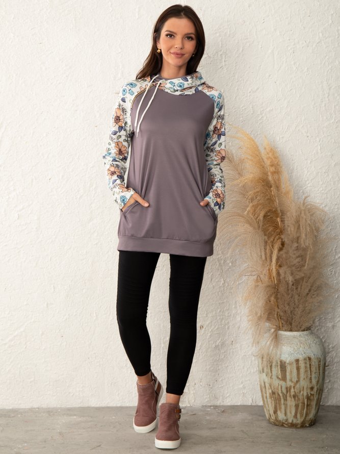 Hoodie Long Sleeve Floral-Print Sweatshirt
