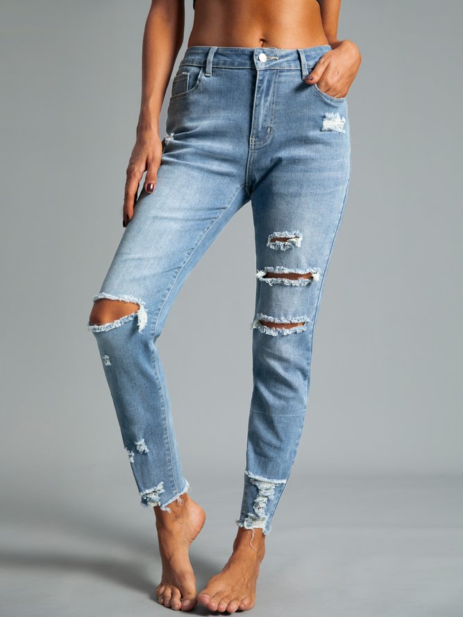 Casual Pockets Solid Jeans