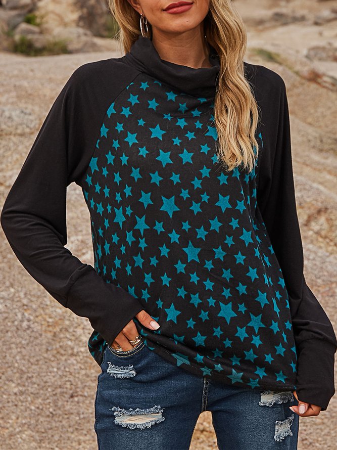 Black Paneled Long Sleeve Polka Dots T-shirt