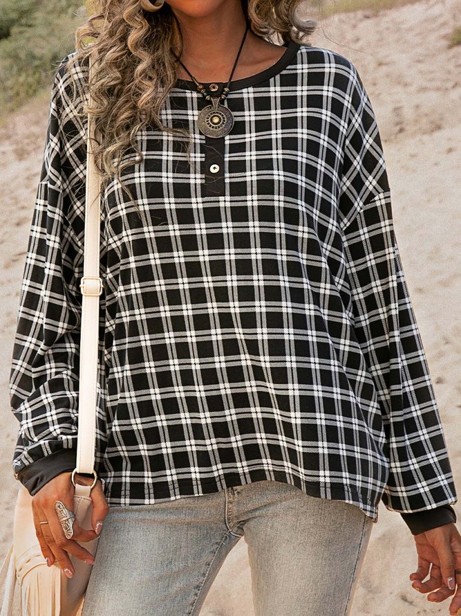 Long Sleeve Cotton-Blend Casual Shift T-shirt